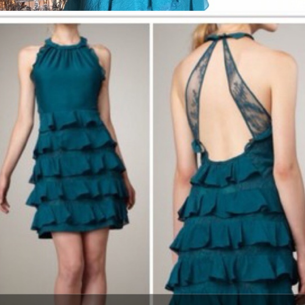 Turquoise Rebecca Taylor bare shoulder dress - Picture 1 of 3